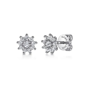 GABRIEL & CO- 14K White Gold White Sapphire Cluster Stud Earrings S.45